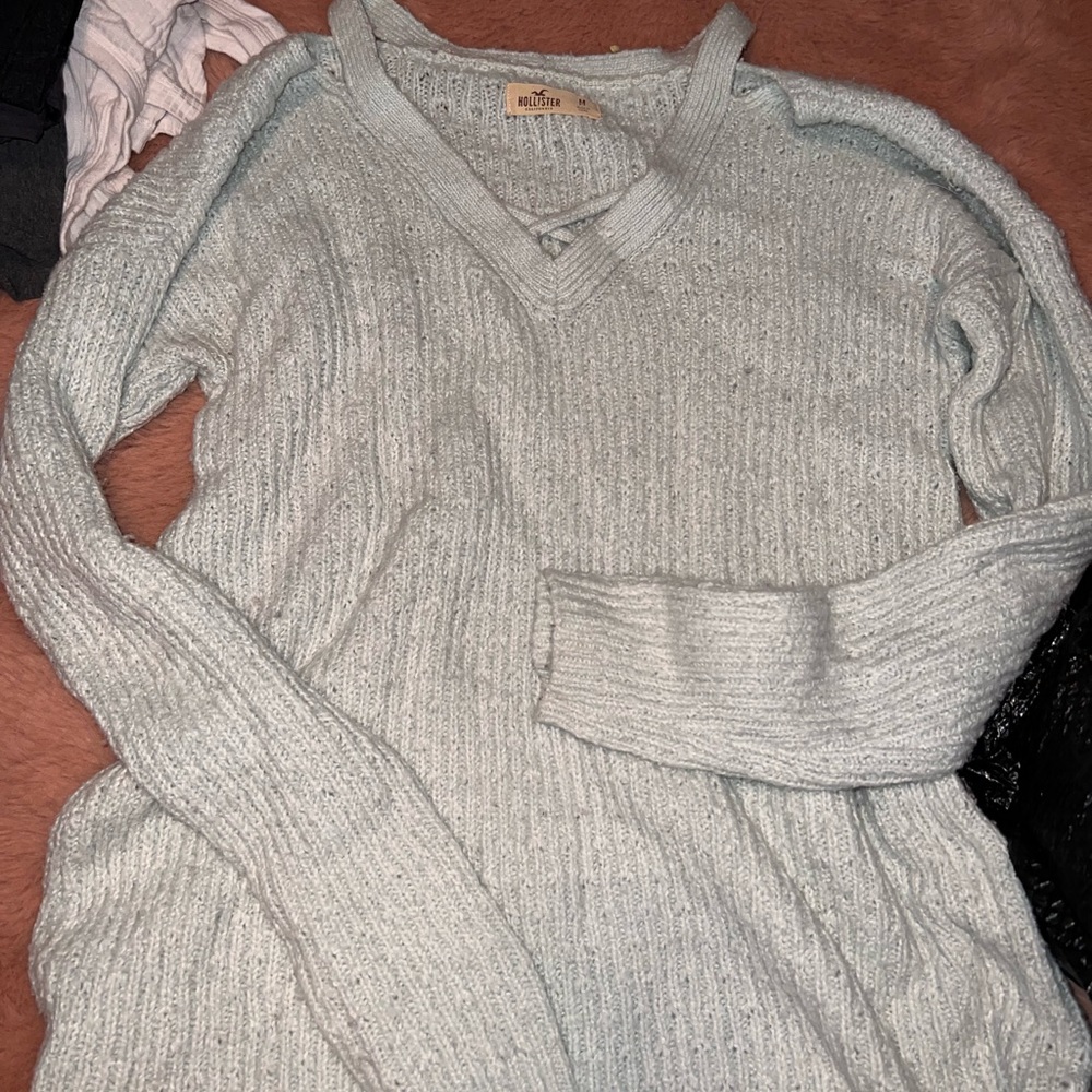 Mint green long V-neck sweater